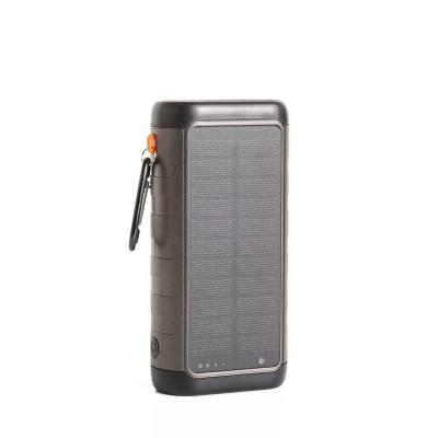 Powerbank til beredskab – 30.000 mAh (solcelle, håndsving & hurtigopladning)
